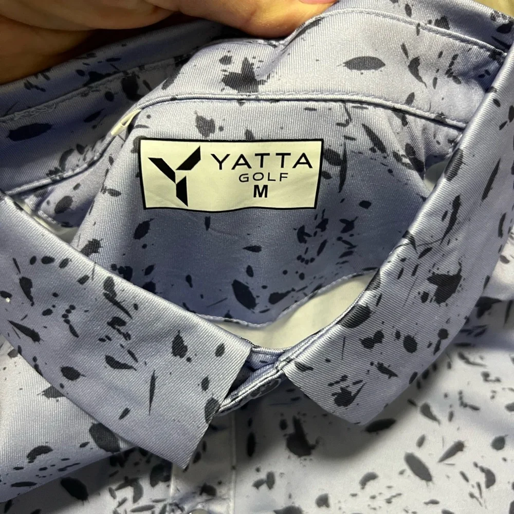 Yatta Golf men’s light purple w/ gray‎ splatter design polo, size M